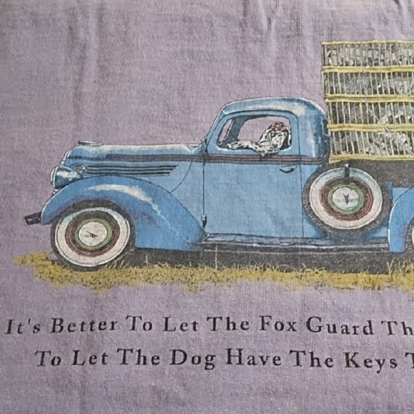 Dalmation Dog Thick Washed Cotton Graphic Humorous T-shirt Antique Truck Chicken - Picture 2 of 13